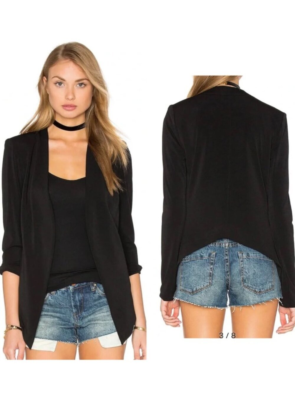 BCBGeneration Black Open Front Blazer Small Draped Waterfall Lightweight Jacket
